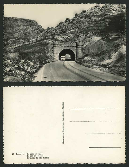 Spain Old RP Postcard A Bus PANCORVO Entrance to Tunnel