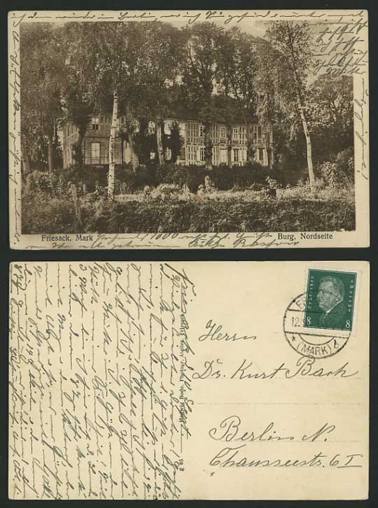 Germany Brandenburg 1929 Postcard - FRIESACK Mark Burg