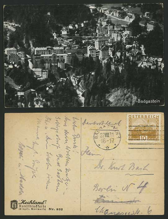 Austria 1931 Old Photo Postcard BAD GASTEIN Aerial View