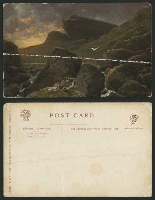 Artist Signed Religious Postcard GENESIS After Flooding
