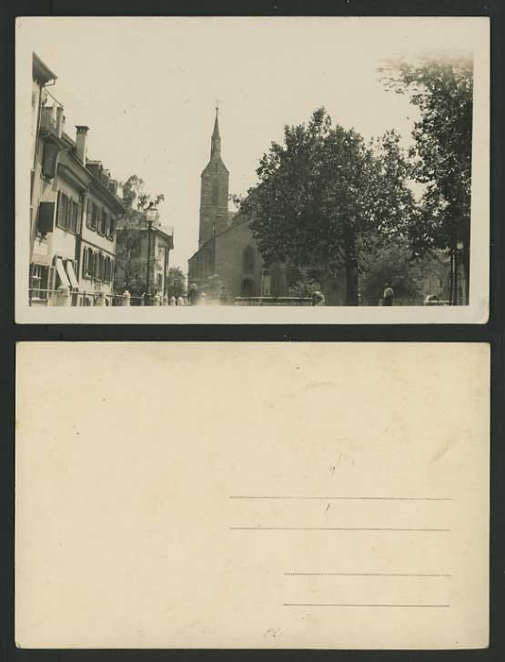 Old Photographic Postcard Street Scene - CHURCH IN TOWN