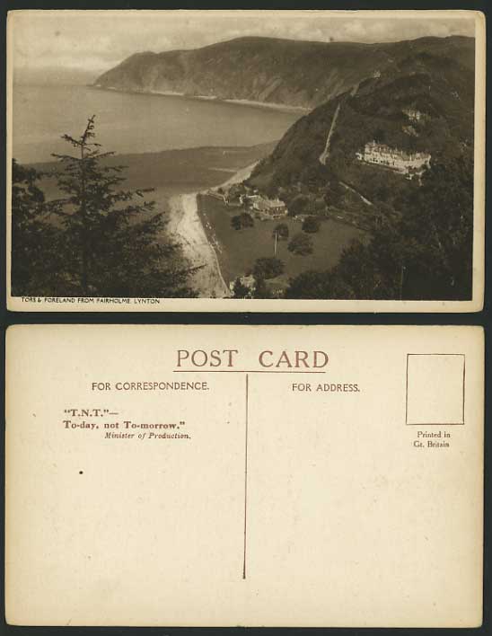 Devon Old Postcard LYNTON Tors Foreland from Fairholme