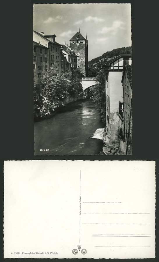 Switzerland Old Real Photo Postcard BRUGG Bridge, River