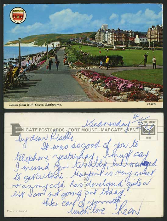 Sussex 1974 Postcard - EASTBOURNE Lawns from Wish Tower