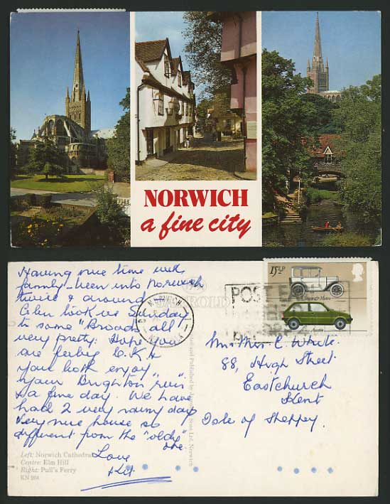 Norfolk Multiview Postcard NORWICH Church River Boat