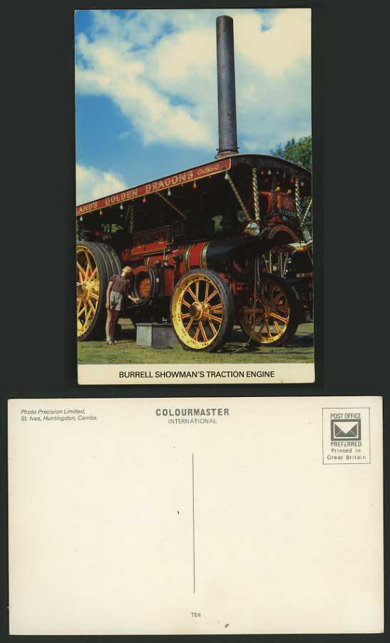 Burrell Showman's Traction Engine Train & Boy Postcard