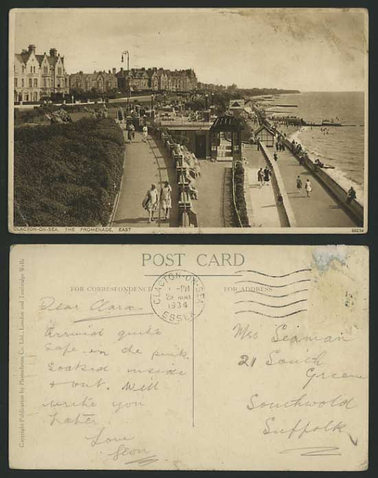 Essex Early Postcard CLACTON-ON-SEA The Promenade, East