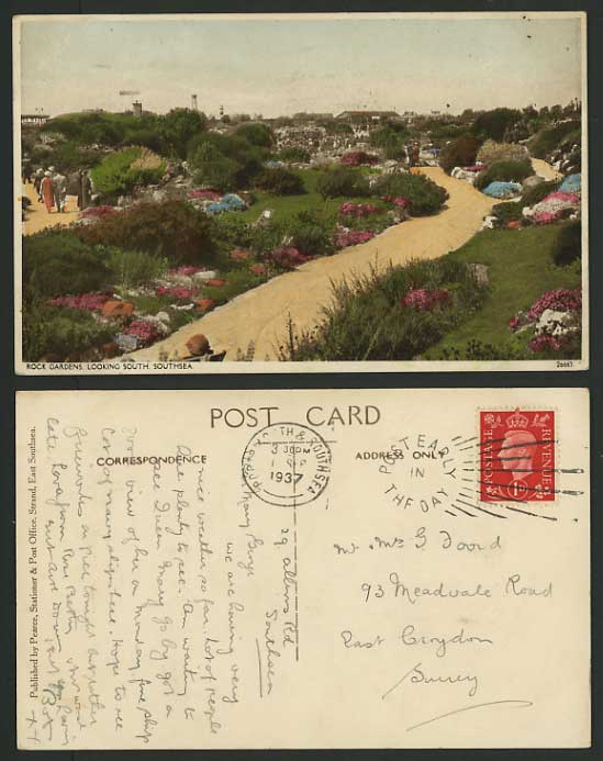 Hampshire 1937 Coloured Postcard SOUTHSEA Rock Gardens