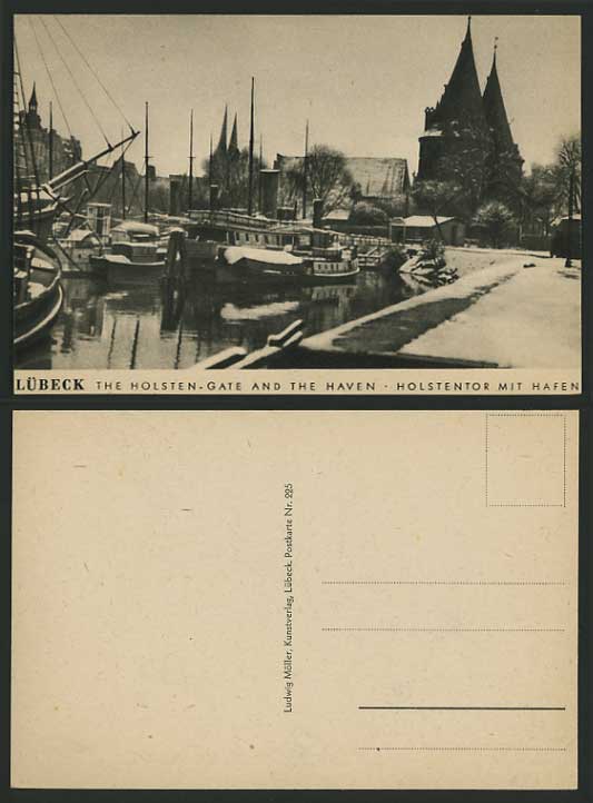 Germany Old Postcard LUEBECK Holsten Gate Boats  Winter