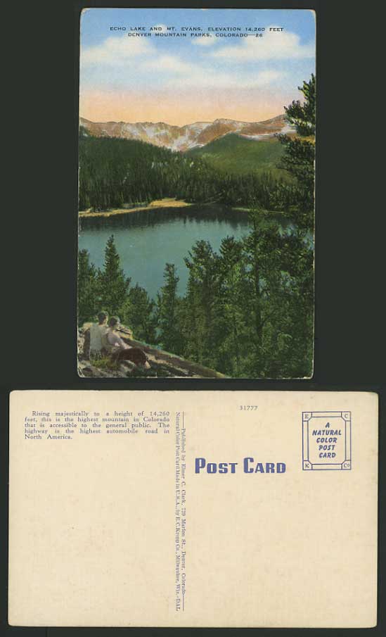 USA Old Postcard Colorado Echo Lake and Mt. Evans