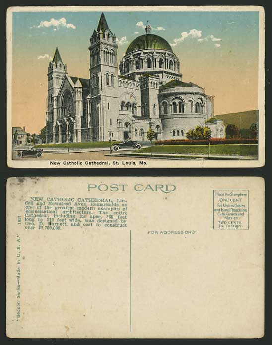 USA Old Colour Postcard ST LOUIS New Catholic Cathedral