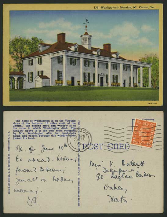 USA Postcard VIRGINIA Mount Vernon WASHINGTON'S MANSION