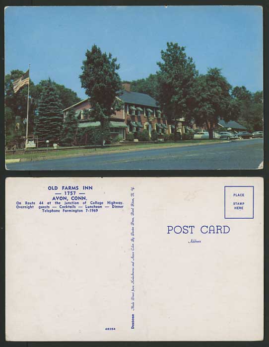 USA Postcard US Flag - AVON CONNECTICUT - Old Farms Inn
