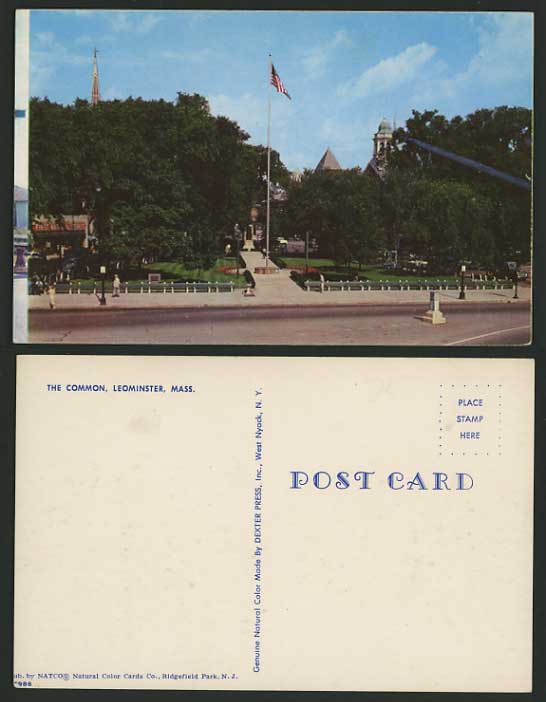 USA Postcard MASSACHUSETTS The Common, Leominster Flag