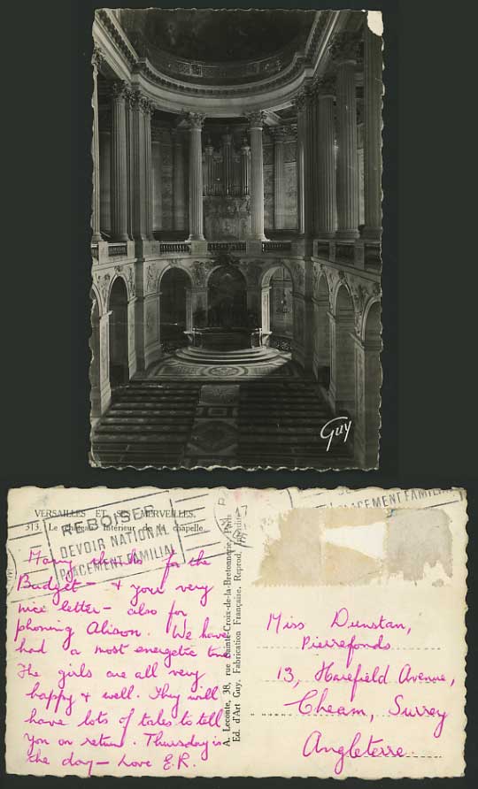 France Old Postcard VERSAILLES MERVEILLES Inside Chapel