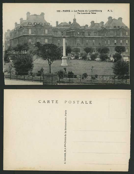 France AL 153 Old Postcard PARIS - The Luxemburg Palace