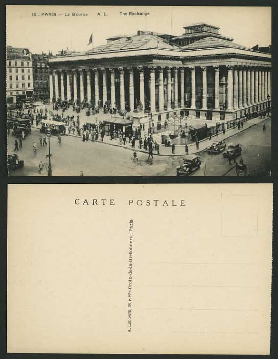France Old Postcard PARIS BOURSE The Exchange TRAM Cars