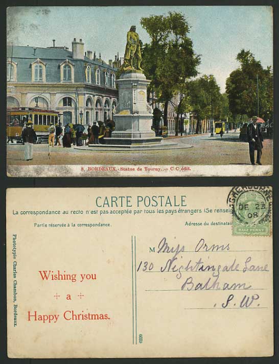 France 1908 Postcard Gironde BORDEAUX Statue de Tourny