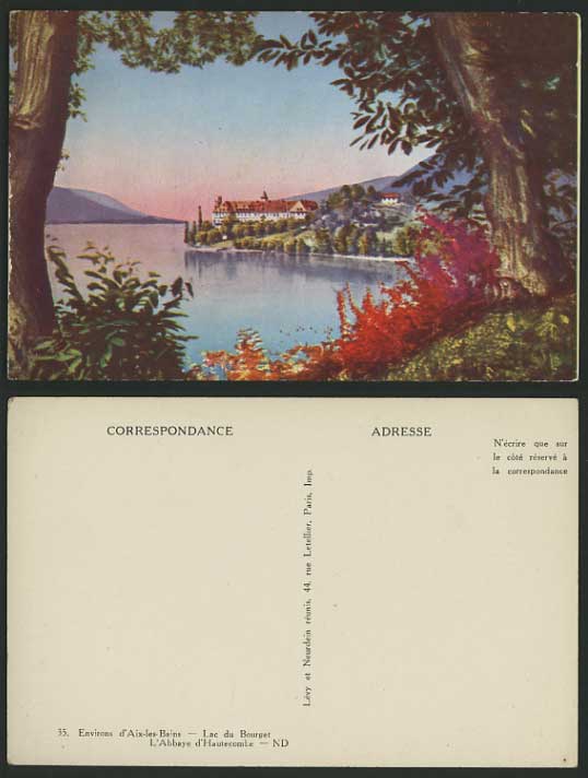 France Old Art Drawn Coloured Postcard LAKE OF BOURGET