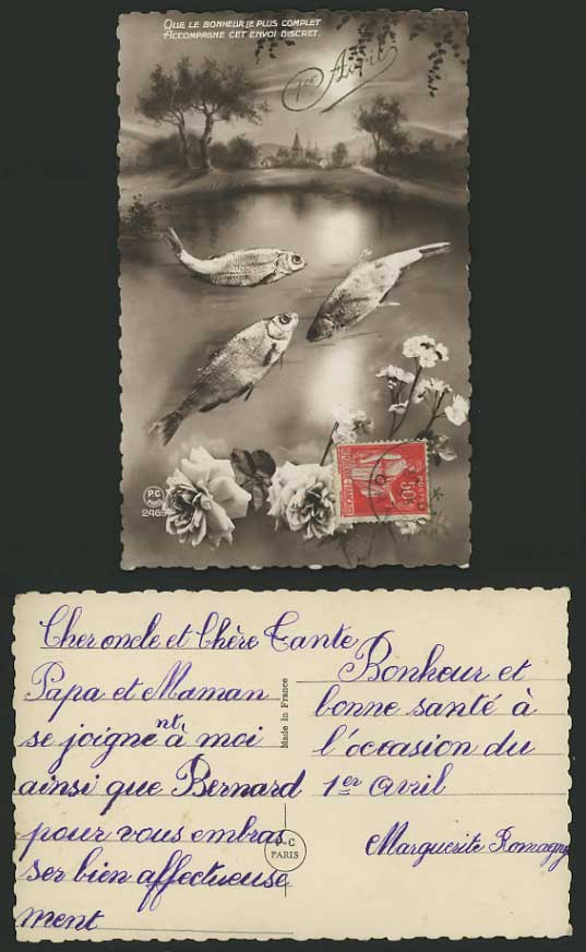 FISH & FLOWERS Animals 1935 Old Photographic Postcard