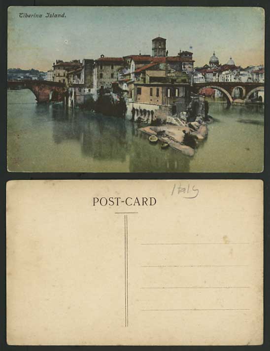Italy Old Colour Postcard TIBERINA ISLAND Bridges Boats
