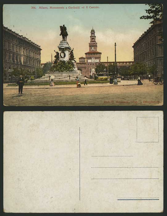 Italy Old Postcard MILAN Monument Garibaldi & Castello