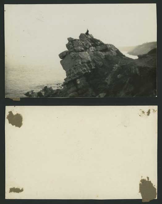 England Old Real Photo Photograph Card Sea MAN ON CLIFF