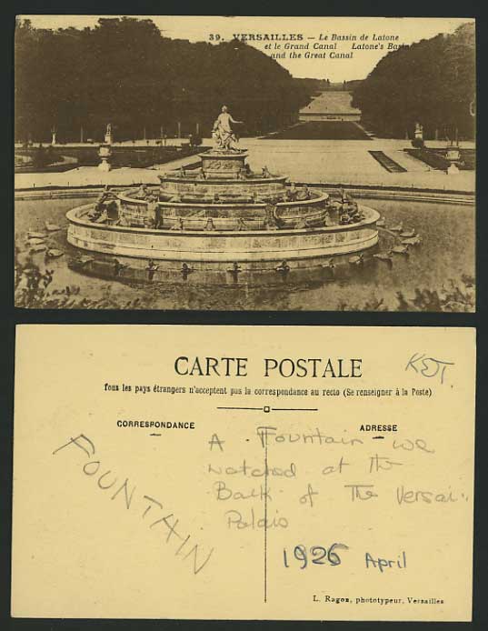 France Postcard VERSAILLES Latone's Basin & Great Canal