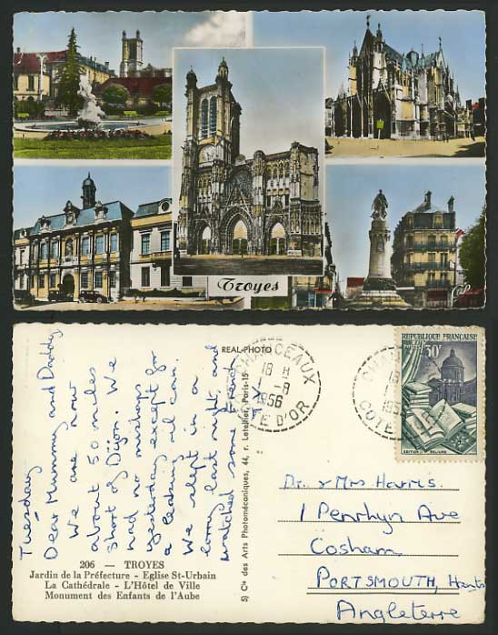 France 1956 Multiview Postcard TROYES Church St-Urbain