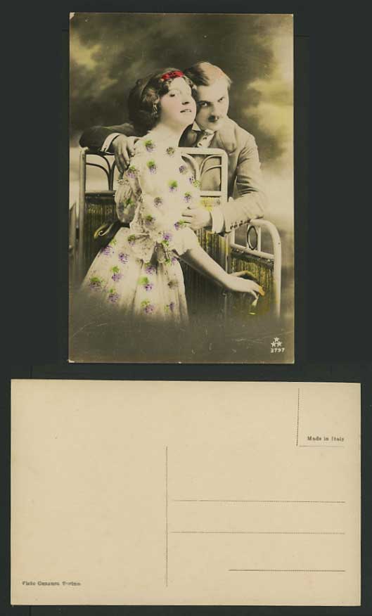 Romantic Old Hand Coloured Postcard HUGGING WOMAN & MAN