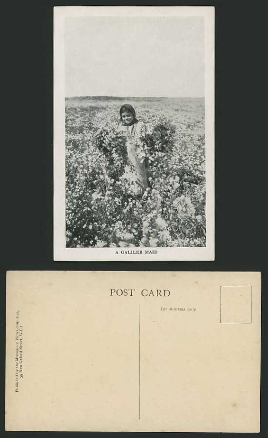 Ethnic Children Postcard A GALILEE MAID GIRL & FLOWERS