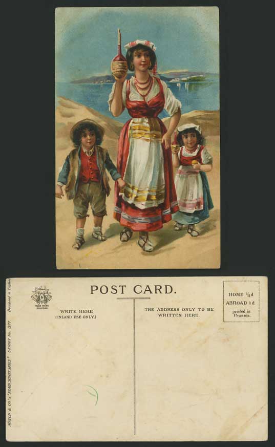 ETHNIC Artist Drawn Postcard CHILDREN WOMAN in Costume