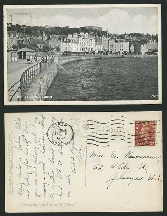 Scotland 1952 KG6 2d Old Postcard OBAN Corran Esplanade
