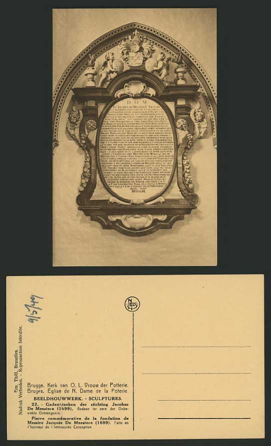 Belgium 1949 Old Postcard - BRUGES Commemorative Plaque
