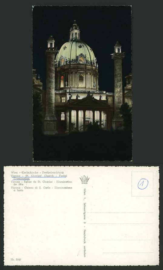 Austria Old Postcard VIENNA St. Charles' Church - NIGHT