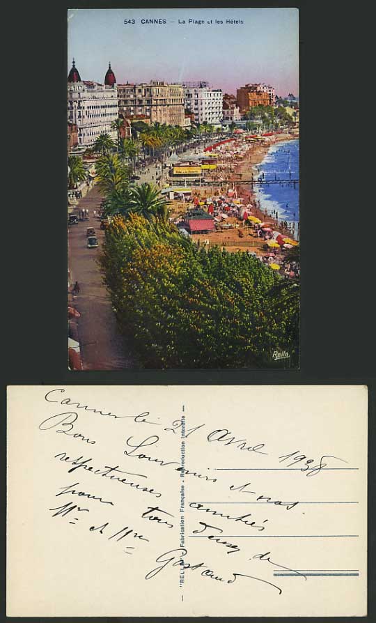 France 1938 Postcard CANNES BEACH - Plage et les Hotels