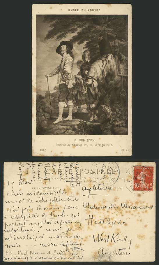 France 1913 Old Postcard A. VAN DYCK Portrait Charles I