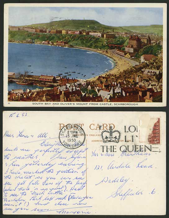 Yorkshire 1953 Postcard SCARBOROUGH Bay, Oliver's Mount