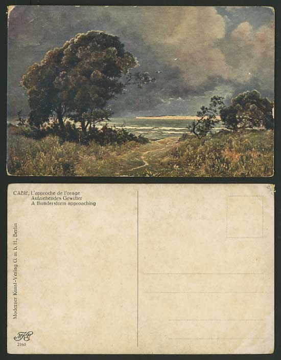 Artist Drawn Old Postcard The APPROACHING THUNDERSTORM