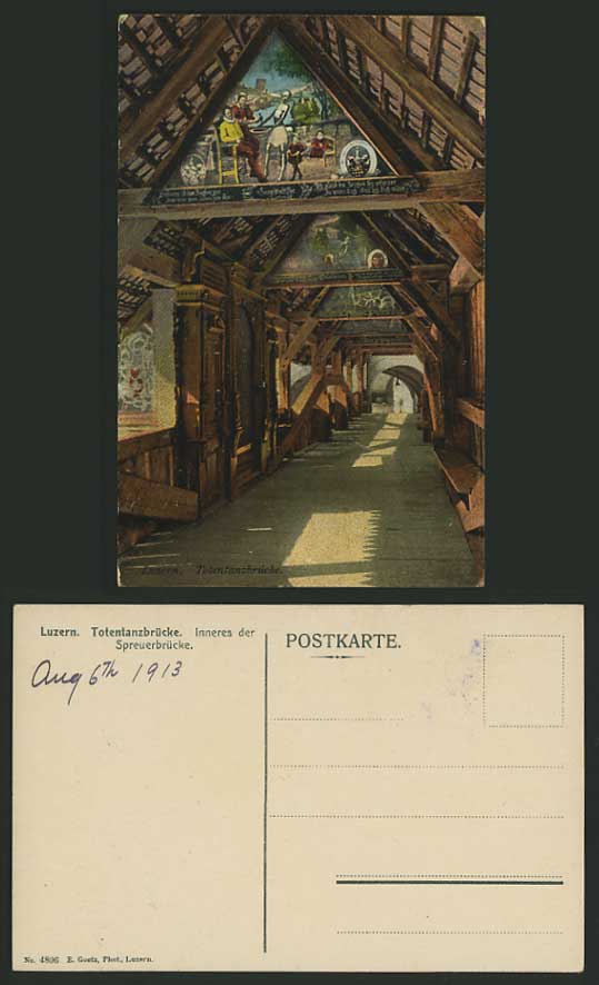 Swiss 1913 Old Postcard LUCERNE BRIDGE Totentanzbruecke