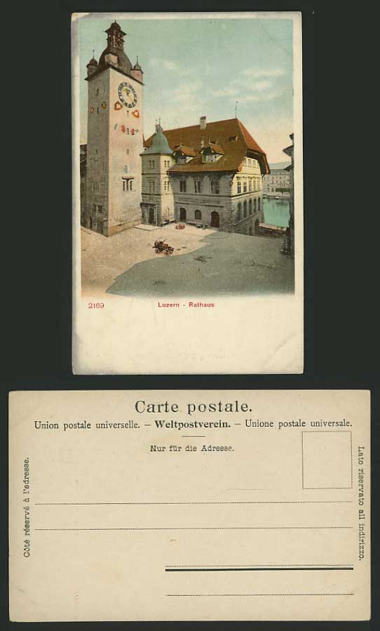 Switzerland Old Colour Postcard LUCERNE Town Hall Clock