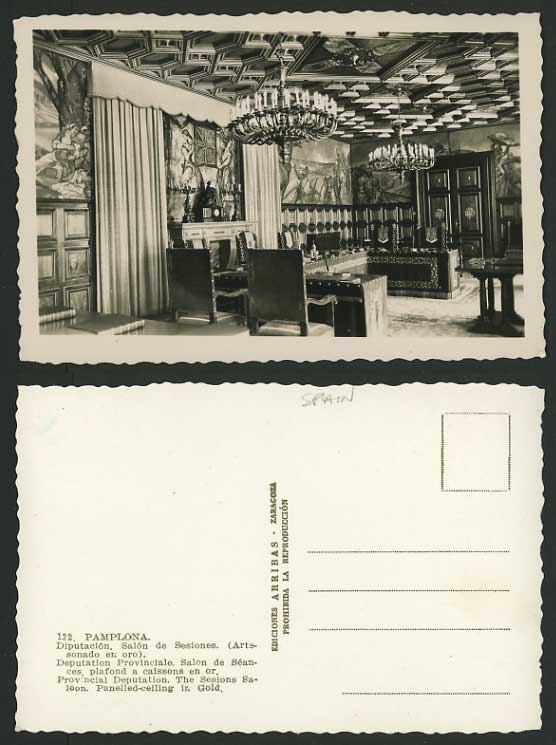 Spain RP Postcard PAMPLONA Provincial Deputation Saloon