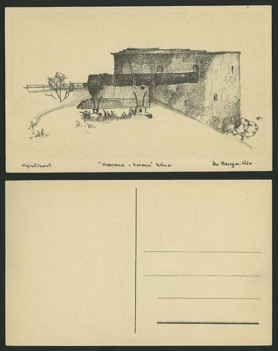 Sweden Old Pencil Sketch Postcard - The KALMAR Canon