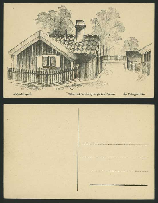 Sweden Old Pencil Sketch Postcard - The KALMAR HOUSE