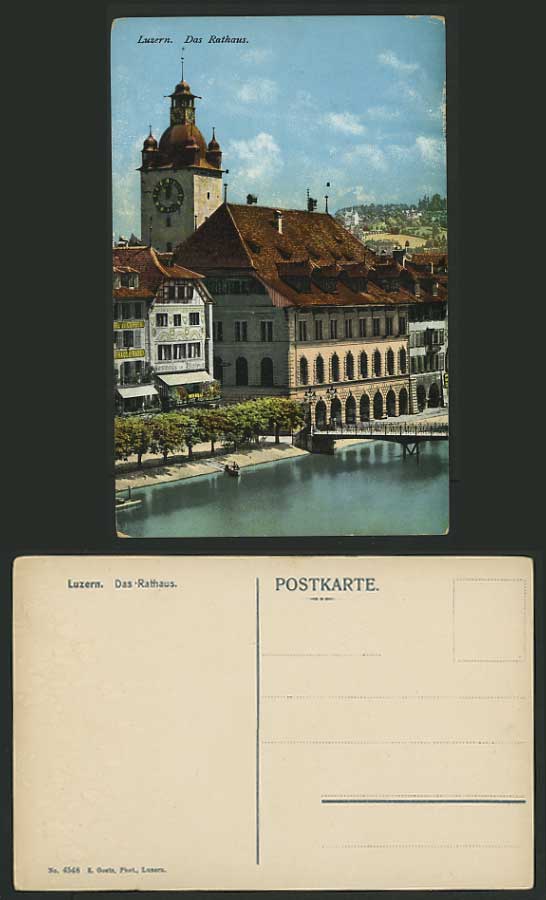 Switzerland Old Postcard LUCERNE Town Hall Clock Tower