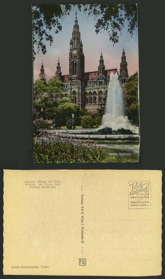 Austria Old Coloured Postcard VIENNA Town Hall Fountain