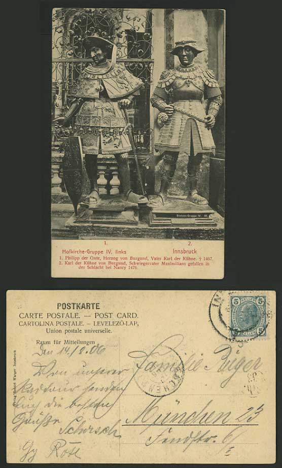 Austria 1906 Postcard INNSBRUCK Knight Philipp der Gute