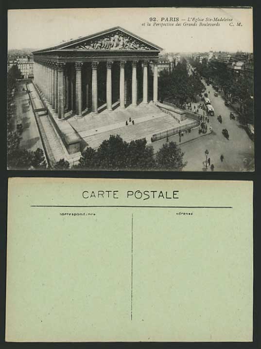 France Old Postcard PARIS L'Eglise Ste-Madeleine Street