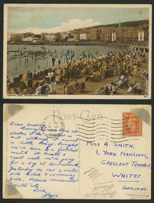 Somerset 1949 Postcard - WESTON-SUPER-MARE Marine Lake