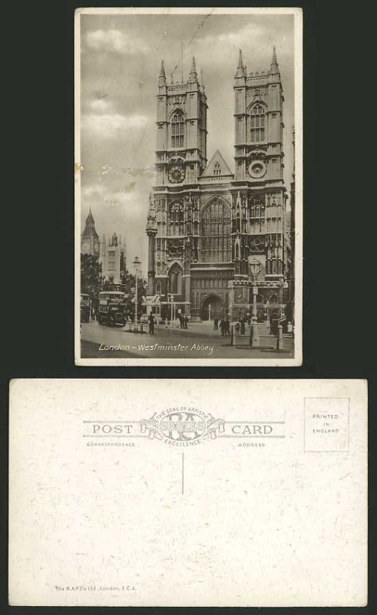 London England Old Postcard - WESTMINSTER ABBEY - Bus